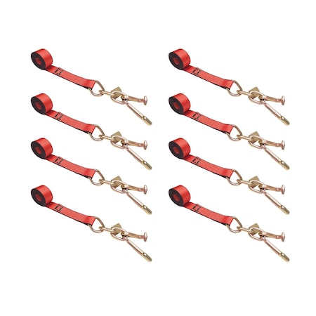 Tie 4 Safe 2" x 10' Tie Down Strap w/ TJ Cluster Hook for Wrecker Tow Truck Auto Hauling Red, 8PK TWS65-5210-TJ-R-8
